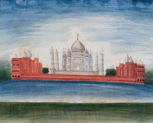 Taj Mahal i Agra (akvarel på papir) af Indian School