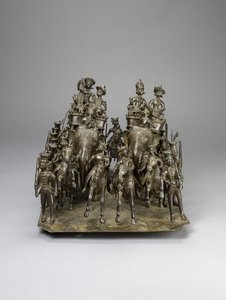 Kavalkaden af kongen af Oudh, der rider med den britiske beboer på elefanter, ca. 1820 (bronze) af Indian School