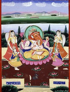 Guddommen Ganesha (Ganesh eller Ganapati), datter af Shiva og Parvati. Indisk populærtryk fra det 19. århundrede. af Indian School