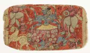 Gudinden Kali kæmper mod dæmoner, fra Durga angriber dæmonerne Shambha og Nishumbha (ugennemsigtigt wc på papir) af Indian School