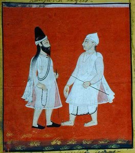 Two Wandering Muslim Faqirs (jangam) Religious Mendicants, Udaipur, ca. 1810-20 (gouache på papir) (detaljer) (se også 136600) af Indian School