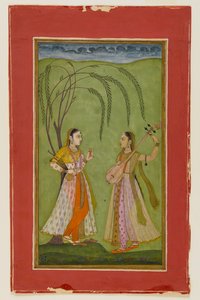 To damer i et landskab, ca. 1725 (ugennemsigtigt wc på papir) af Indian School