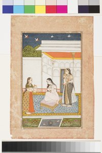 Vilaval Ragini af Hindol, ca. 1745 (ugennemsigtig akvarel og guld på papir, monteret på en albumside) af Indian School