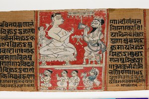 Vimalaprava taler med Raji og Lakshmi, ca. 1300 (ugennemsigtig wc på palmeblad) af Indian School
