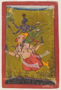 Vishnu på Garuda, ca. 1725 eller tidligere (wc, sølv og guld på papir) af Indian School