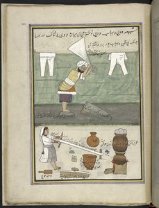 Vaskemand og vaskekone,  86 tegninger indbundet i et bind, der viser håndværk og erhverv i Kashmir, håndværkere vises i arbejde med deres redskaber og udstyr,  Af en Kashmir-kunstner, sandsynligvis i Srinagar, ca. 1850-60 (gouache på papir) af Indian School