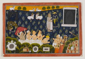 Tilbedelse af Krishna, ca. 1800 (ugennemsigtigt wc på papir) af Indian School