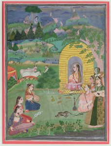 Yoginis (kvindelige hinduistiske asketer) i et landskab, Bikaner School, ca. 1680 af Indian School