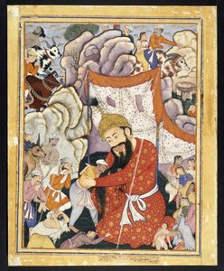 Zumurrud Shah tager tilflugt i bjergene, ca. 1570 (ugennemsigtig akvarel og guld på bomuldsklud) af Indian School