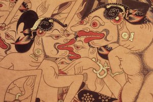 Detalje af en Wayang Beber-rulle (akvarel på papir) af Indonesian Indonesian