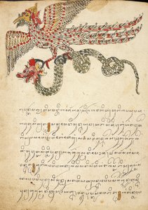 Et flyvende væsen, der bærer en slange, illustration fra 
