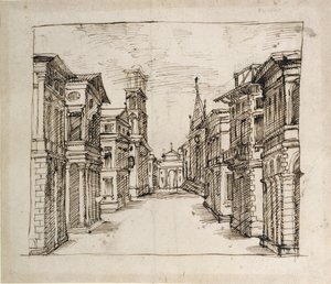 En gade i perspektiv, ca. 1617 (pen & blæk på papir)
