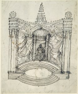 En trone (pen og blæk på papir) af Inigo Jones