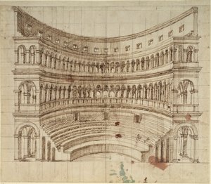 Et amfiteater (pen og blæk på papir) af Inigo Jones