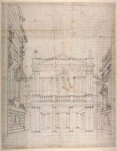 Amorernes palads, ca.1619-23 (pen og blæk på papir) af Inigo Jones