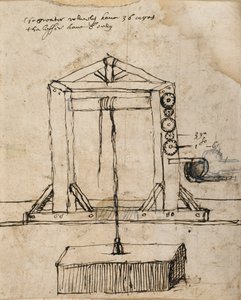 Diagram for et remskiveløftende murværk (pen & blæk på papir) af Inigo Jones