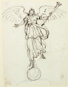 Berømmelse, foreløbig skitse, ca. 1631 (pen & blæk på papir) af Inigo Jones