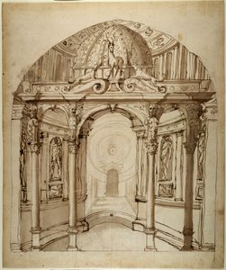 Indersiden af paladset, ca. 1611 (pen og blæk på papir) af Inigo Jones