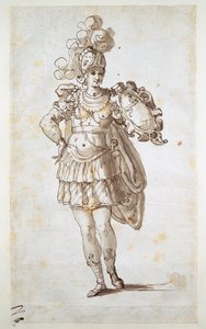 Ridder eller væbner, der bærer et skjold (pen og blæk på papir) af Inigo Jones