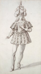 Masker med fjer og fane (pen og blæk på papir) af Inigo Jones