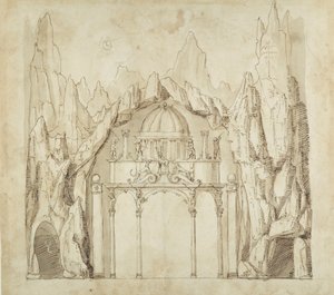 Palads i en hule, ca. 1611 (pen og blæk på papir) af Inigo Jones