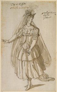 Dronning Artemisia, ca. 1609 (pen og blæk på papir) af Inigo Jones