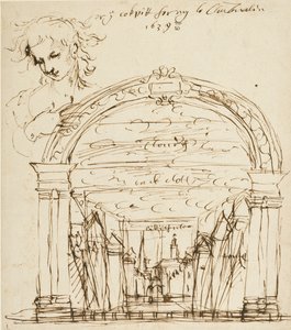 Scene fra et uidentificeret skuespil i Cockpit-in-Court af Inigo Jones