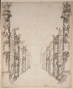 The House of Oceanus (pen og blæk på papir) af Inigo Jones