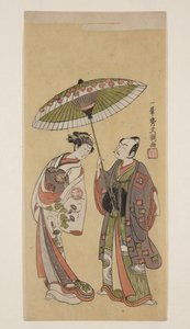 Skuespillere Ichikawa Yaoz? II som Reb i J?r? og Segawa Kikunoj? II som Toraen (farvet træbloktryk) af Ippitsusai Bunchō
