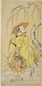 Skuespilleren Arashi Otohachi I som Numataro, Beholderen af Utou Yasukata, i anden del af skuespillet Kogane no Hana Gaijin Aramusha (Gold Flowers: The Triumphal Return of Fierce Warriors), opført på Nakamura Theatre fra den første dag af den ellevte manda af Ippitsusai Bunchō