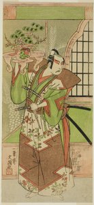 Skuespilleren Ichikawa Yaozo II i en præ-performance fejring af stykket "Soga Monogatari," opført på Morita Theatre i den anden måned, 1773 af Ippitsusai Bunchō