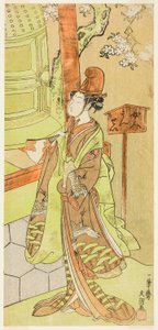 Skuespilleren Iwai Hanshiro IV som Kiyohime i stykket Hidakagawa Iriai-zakura, opført på Morita Theatre i den niende måned, 1770 af Ippitsusai Bunchō