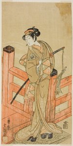 Skuespilleren Nakamura Matsue I som Tsuchiya Umegawa forklædt som den kvindelige sumobryder Oyodo (?) i skuespillet Naniwa no Onna-zumo (?), opført på Nakamura Theatre (?) i den sjette måned, 1770 (?) af Ippitsusai Bunchō