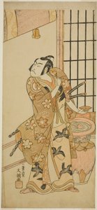 Skuespilleren Sawamura Sojuro II som Kudo Suketsune (?) i skuespillet Edo no Hana Wakayagi Soga (?), opført på Ichimura Theatre (?) i den anden måned, 1769 (?) af Ippitsusai Bunchō