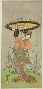 Skuespilleren Yamashita Kinsaku II som Nijo no Kisaki (?) i skuespillet Natsu Matsuri Naniwa Kagami (?), opført på Morita Theatre (?) i den syvende måned, 1770 (?) af Ippitsusai Bunchō