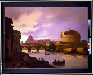 Parvis: Udsigt over Castel Sant Angelo fra Tiberen med Sankt Peters i baggrunden, udsigt over Colosseum af Ippolito Caffi
