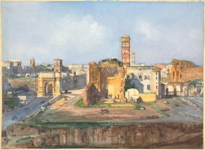Titusbuen og Venustemplet og Rom nær Forum Romanum af Ippolito Caffi
