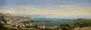 Udsigt over Genova med havnen af Ippolito Caffi