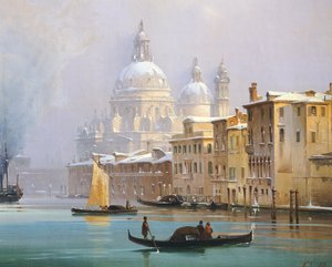 Venedig dækket af sne, af Ippolito Caffi, olie på lærred af Ippolito Caffi