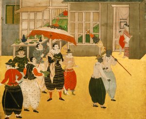Detaljer fra Namban byobu-skærmen, der skildrer portugisiske handelsmænd, der besøgte Japan i Momoyama-perioden, 2005 (foto) af Ira Block