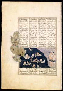 Iskander ser på sirenerne. Manuskriptbelysning fra episke Iskandar-nameh af Iranian Master