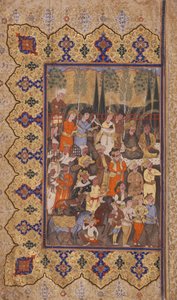 Enthronement of Luhrasp (ugennemsigtigt wc & guld på papir) af Iranian School