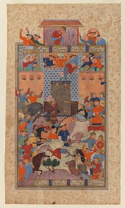 Folio from a Shahnameh: The Iranians Capture Afrasiyabs Fortress, ca. 1580-1590 (blæk & uigennemsigtigt wc på papir)