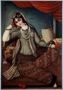 Iransk kunst: "" Girl at the Fan"" Maleri af Shiraz-skolen
