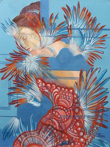 Rød kjole og chickadees, 2015 af Irina Corduban