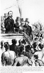 Michael Davitt taler til 100.000 personer i Jones Wood, USA, fra Irish World, 5. juni 1880 af Irish School