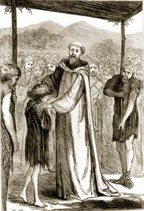 St. Columba velsigner en vild dreng, fra The Trias Thaumaturga, eller Three Wonder-Working Saints of Ireland, af Mary Cusack (1829-99) udgivet omkring 1890