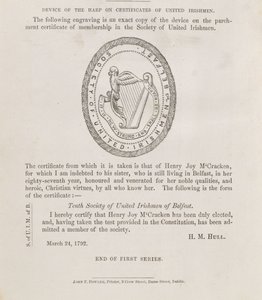 Seglet fra Society of United Irishmen of Belfast, ca. 1792 (gravering)