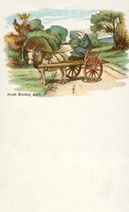Kvinde med æsel og vogn, Irland (chromolitho)