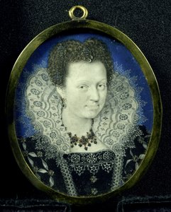 Portræt af en kvinde, ca. 1600-17 (pergament, metal og glas) af Isaac (attr. to) Oliver